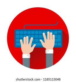 Vector illustration. Hands on the keyboard are typing.