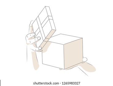 Vector illustration of hands opening gift box