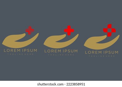 Vector illustration of hands palm with plus sign. Icon of advantage and benefit. Symbol of healthcare