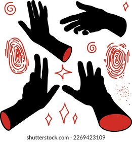 vector illustration of hands, palms, wrist and hand, in black and red style