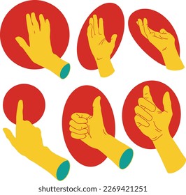 
ilustración vectorial de manos, palmas y muñecas en diferentes posiciones, silueta