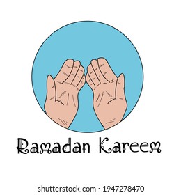 Vector illustration of hands pray for doa for Ramadan Kareem 