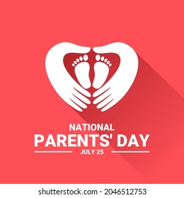 Vector illustration, hands protecting baby's feet, as a banner or poster, national parents day