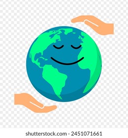 Vector illustration of hands protecting earth on transparent background