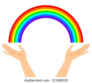 Vector illustration of hands with rainbow