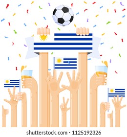 Vector illustration of hands raised by fans of football, support for players winning the tournament