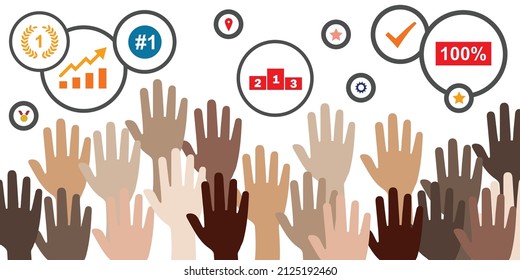vector illustration hands and ranks and rates for attention and marketing strategy and success 