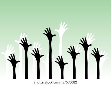 Vector illustration of hands reaching into the air.