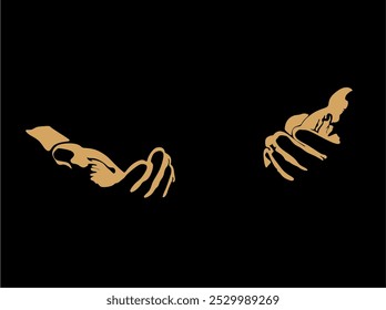 Vector illustration of hands reaching out isolated on background. Silhouette of hands in backlight. For use as flyer template or for use in web design. Hand drawn
