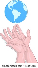 vector illustration of hands ready to catch earth