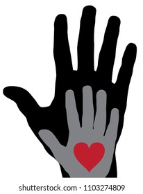 vector illustration of hands with red heart on white background. giving hand vector