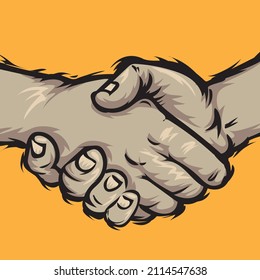 vector illustration of hands shaking in a special, cool and attractive style to be screened on community t-shirts