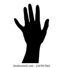 Vector illustration of hand's silhouette isolated on white background. Art in vintage style for your design. Profile of the human hand with fingers. 