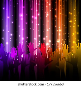 Vector illustration of hands silhouettes a few minutes before concert. 