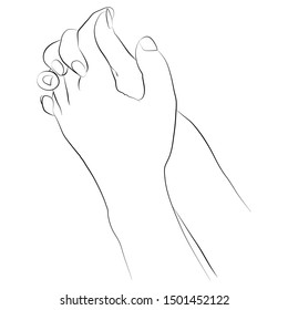 Vector illustration of hands in simple outline style. Lovers hold hands