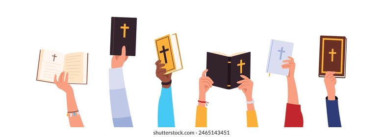 vector illustration. hands that hold Bibles (holy book)	