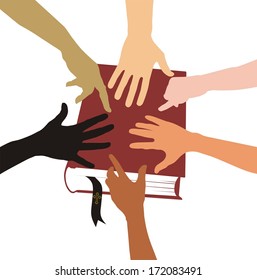 vector illustration of hands That swear by the Holy Bible