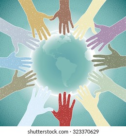 Vector illustration of hands touching the Earth.