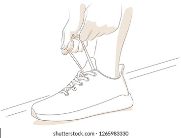 Vector illustration of hands tying shoes