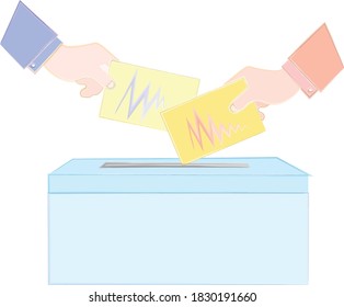 Vector illustration of hands voting in elections