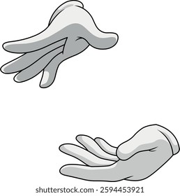 Vector illustration of hands with white gloves and open fingers simulating grabbing something. White hands clipart.