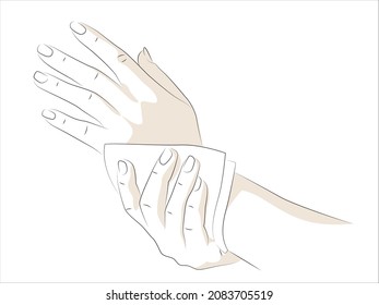 Vector illustration of a hands wiping with tissue. 