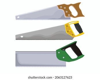 Ilustración vectorial de la sierra de mano para carpintería, sierra de madera con fondo aislado