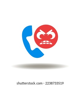 Ilustración vectorial del teléfono con cara enfadada. Icono de las quejas. Símbolo de queja. Signo de queja del cliente.