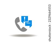 Vector illustration of handset phone and speech bubbles with exclamation mark. Icon of voice phishing. Symbol of vishing.