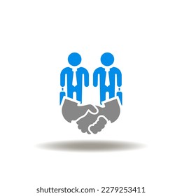 Vector illustration of handshake and business partners. Icon of trust, respect and deal. Symbol of partnership.