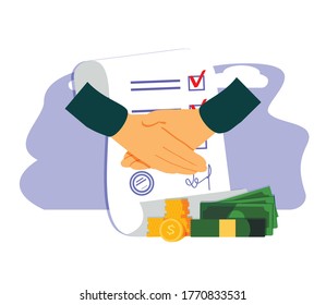 Vector illustration, handshake, conclusion of a contract, successful partnership, cooperation. Vector illustration