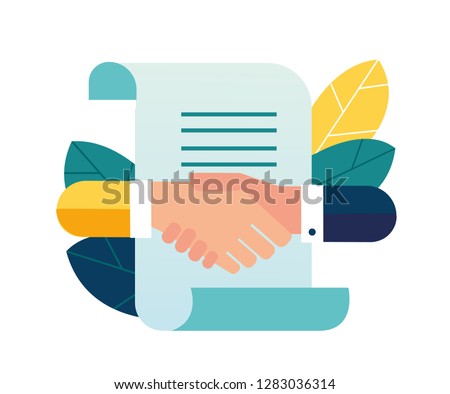 Vector illustration, handshake, conclusion of a contract, successful partnership, cooperation