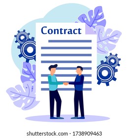 Ilustración vectorial, apretón de manos, conclusión del contrato, asociación exitosa, cooperación. La compañía obtiene ganancias.