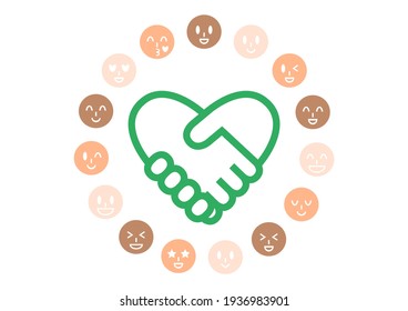 Vector illustration of handshake and face icon. Logo design. 
