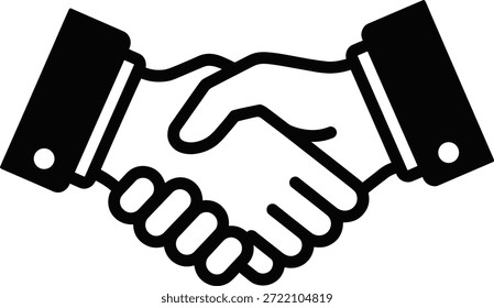 Ilustração vetorial do ícone de handshake com mangas formais, esboço preto mínimo para contrato, parceria, negócio e temas de cooperaçãoIlustração vetorial do ícone de handshake com mangas formais, esboço preto mínimo para contrato, parceria, negócio e temas de cooperação