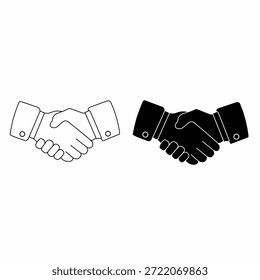 Ilustração vetorial de um ícone de aperto de mão em esboço e estilo sólido, simbolizando acordo, parceria, confiança, cooperação e colaboração profissional de negócios
