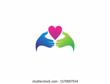 Vector illustration of handshake logo with love symbol icon concept