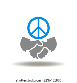 Vektorgrafik von Handshake mit Friedenszeichen. Symbol des Krieges und des Friedensvertrags. Symbol für Verhandlungen und Friedensabkommen.