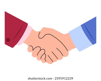 A vector illustration of a handshake, symbolizing agreement and partnership. This image is perfect for conveying concepts of business deals, collaboration, and professional relationships.