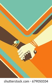 Vector illustration of handshake of two business people, friends, brothers symbol of trust cooperation and friendship