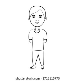 Vector illustration of a handsome boy in a line style. Cartoon character.