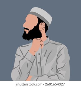 Vector illustration of a handsome Islamic Arab man with a beard, mustache and typical Middle Eastern clothing