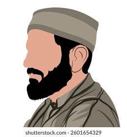Vector illustration of a handsome Islamic Arab man with a beard, mustache and typical Middle Eastern clothing