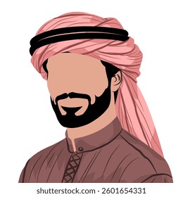 Vector illustration of a handsome Islamic Arab man with a beard, mustache and typical Middle Eastern clothing