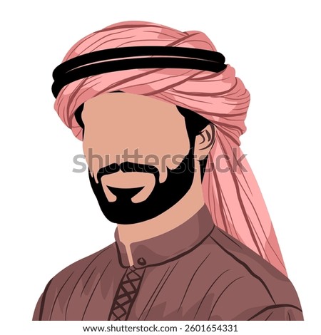 Vector illustration of a handsome Islamic Arab man with a beard, mustache and typical Middle Eastern clothing