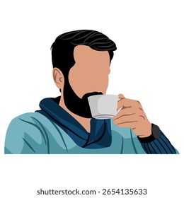 Ilustración vectorial de un hombre guapo bebiendo una taza de café