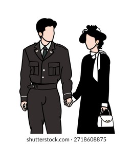 Ilustración vectorial de un hombre guapo que sostiene la mano de una mujer hermosa. La pintura está inspirada en una escena de un famoso drama chino.