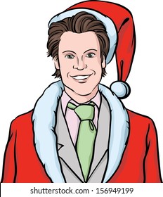 Vector illustration of handsome man in santa costume. Easy-edit layered vector EPS10 file scalable to any size without quality loss. High resolution raster JPG file is included.