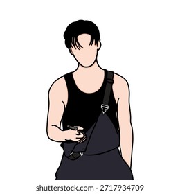 Vector illustration of a handsome mechanic holding a workshop key. The painting is inspired by a scene from a famous Chinese drama.