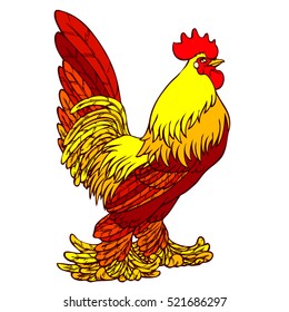 Vector illustration. A handsome red orange rooster on a white background. A symbol of the Chinese new year 2017 according to east calendar. Festive greeting card.